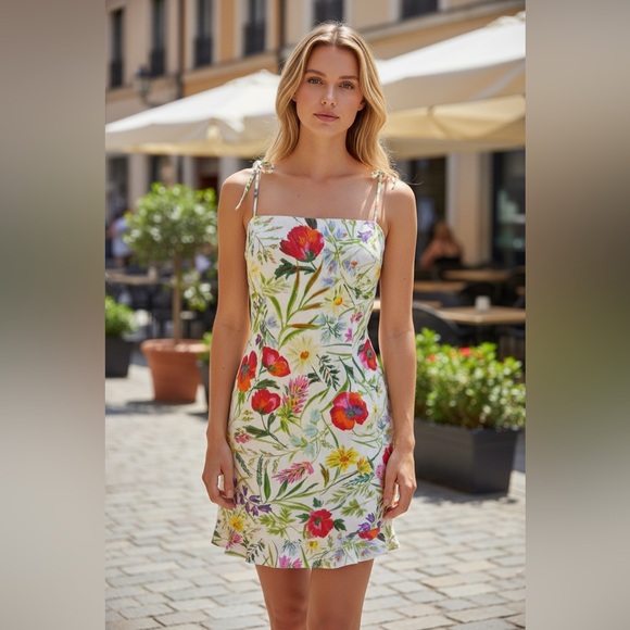 David Meister Dresses & Skirts - Vintage David Meister Spring Floral Ruffle Hem Sun Mini Dress Spaghetti Strap 6
